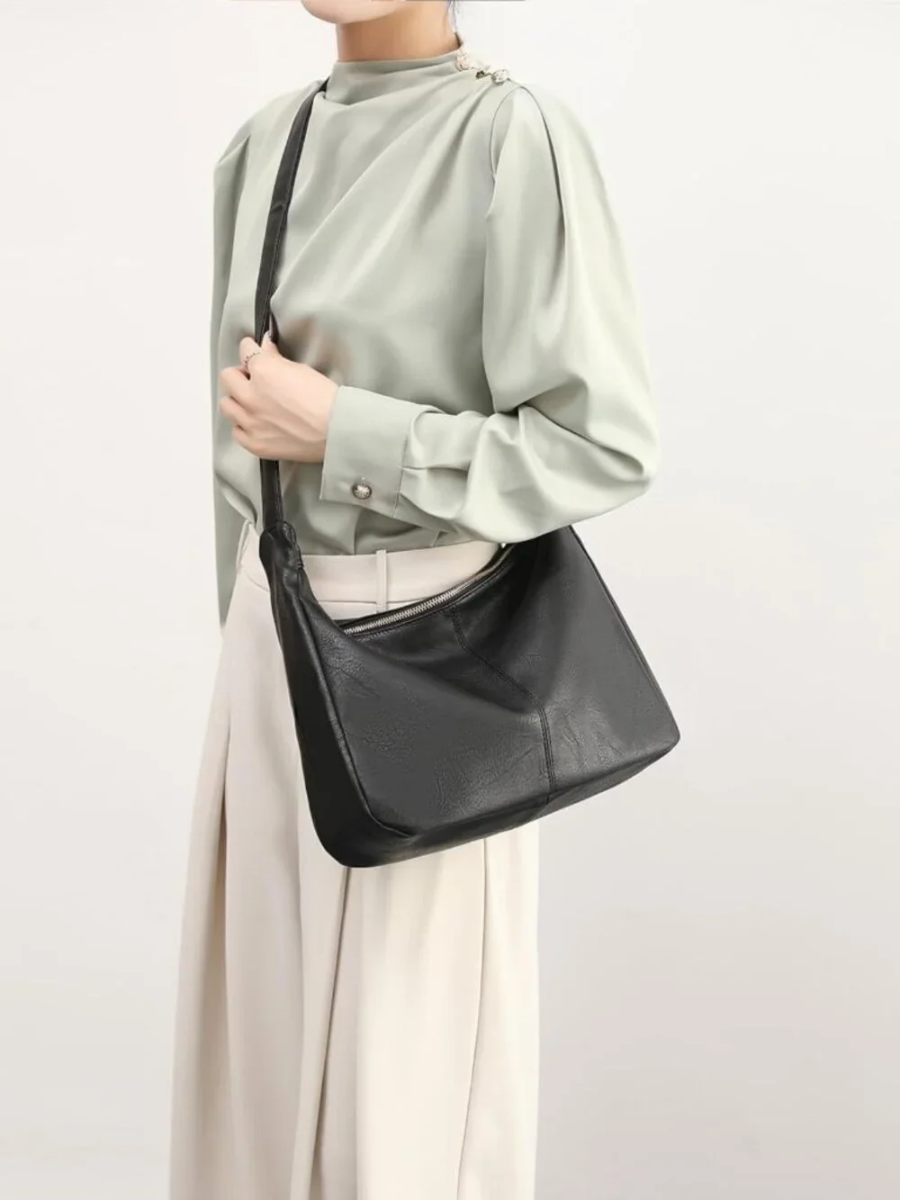 Stylish Foldable Vegan Leather Hobo Bag - Slouchy Tote & Crossbody Purse for